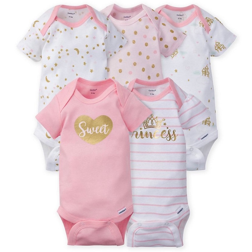 💕Gerber Onesies 5-Pack Castle Short Sleeve 3-6 M